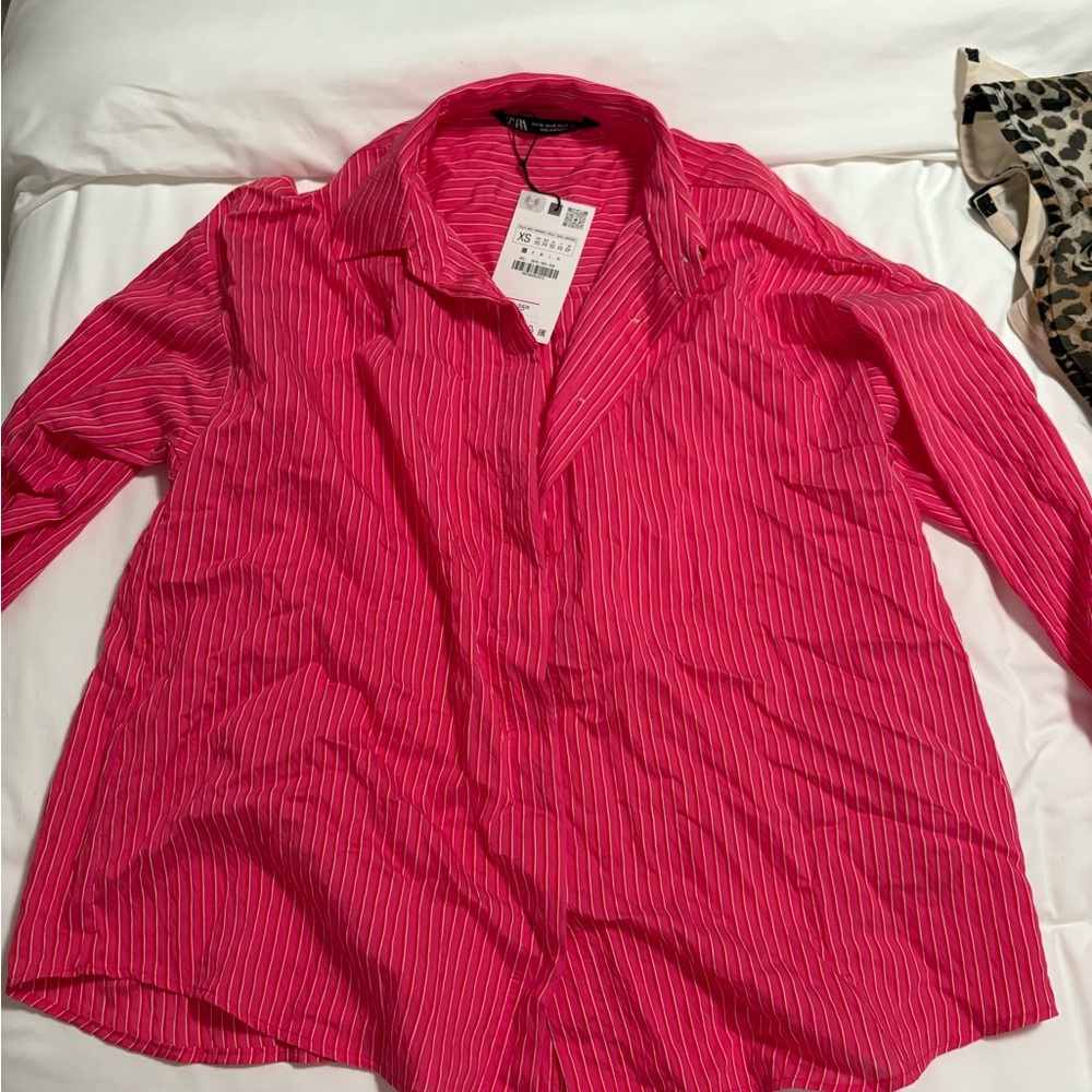 Zara Pink Striped Button Down Shirt